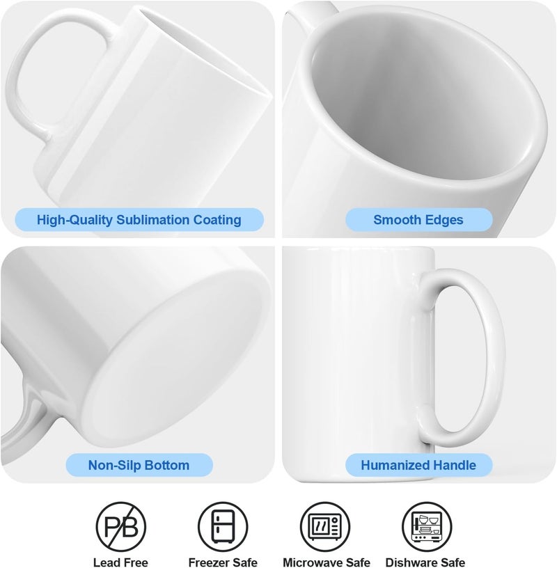 Dmsky Sublimation Mugs 11 OZ Blank Bulk Coffee Mug White Ceramic Photo Cups Tazas Para Sublimation Cup 12 pack With Box, Heat Tape, sublimation paper Ideal for Crafts and Printing - Image 3